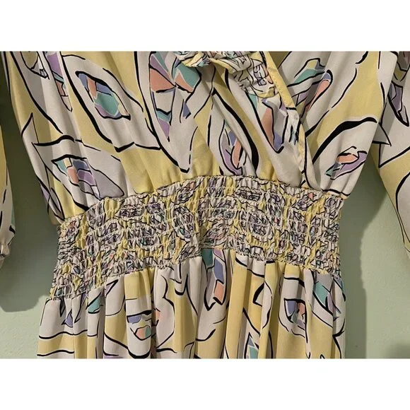 Vintage Anthony Sicari Ruffle Midi Dress Made in USA 80s Pastel Abstract Print P - Picture 12 of 12